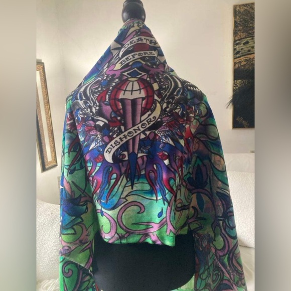Ed Hardy fringed shawl scarf - Picture 2 of 4